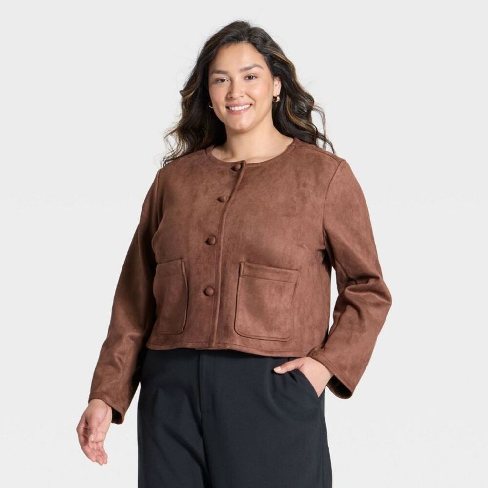 Women's Faux Suede Lady Jacket - A New Day Brown XXL